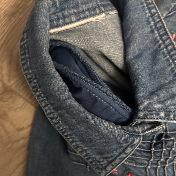 Embroidered 1990s Vintage Cottagecore Denim Floral Button-Down Dress - Picture 7 of 9